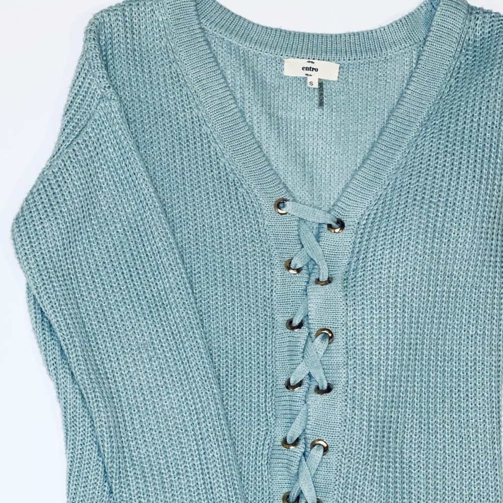 Entro Teal Lace-Up Sweater